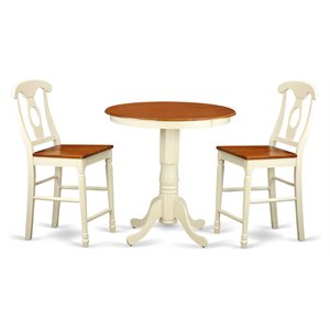 Pemberly Row 3-Piece Wood Dining Table Set in Buttermilk/Cherry Finish