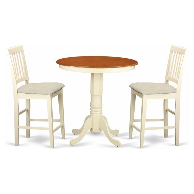 Pemberly Row 3-Piece Dining Table Set in Buttermilk and Cherry Finish