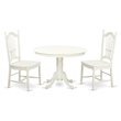 Pemberly Row 3-Piece Dining Set with Round Pedestal Table in Linen White Finish