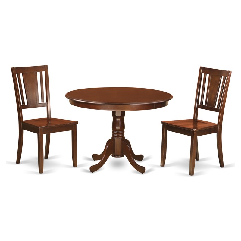 Pemberly Row 3-Piece Dining Set with Solid Wood Chairs in Mahogany Finish