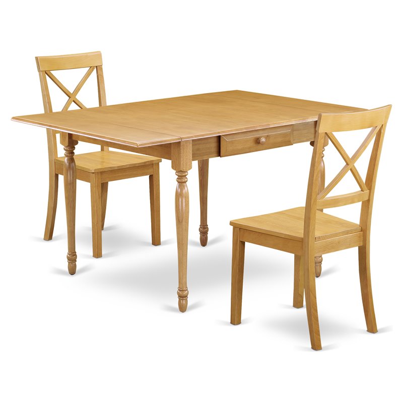Pemberly Row 3-Piece Wood Dining Set with X Back Chairs in Oak