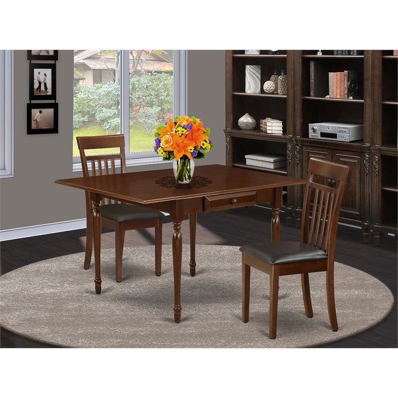 Pemberly Row 3-Piece Dining Set with Slat Back Chairs in Mahogany