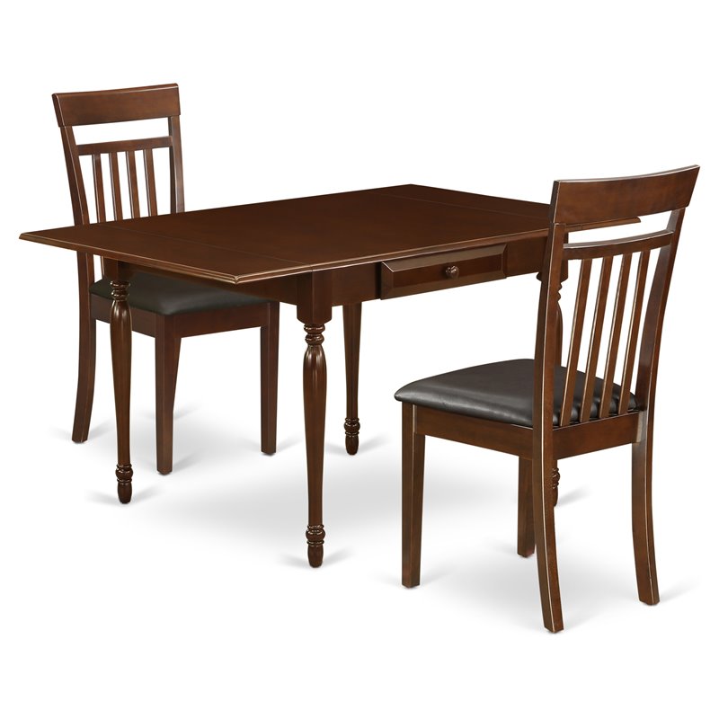 Pemberly Row 3-Piece Dining Set with Slat Back Chairs in Mahogany