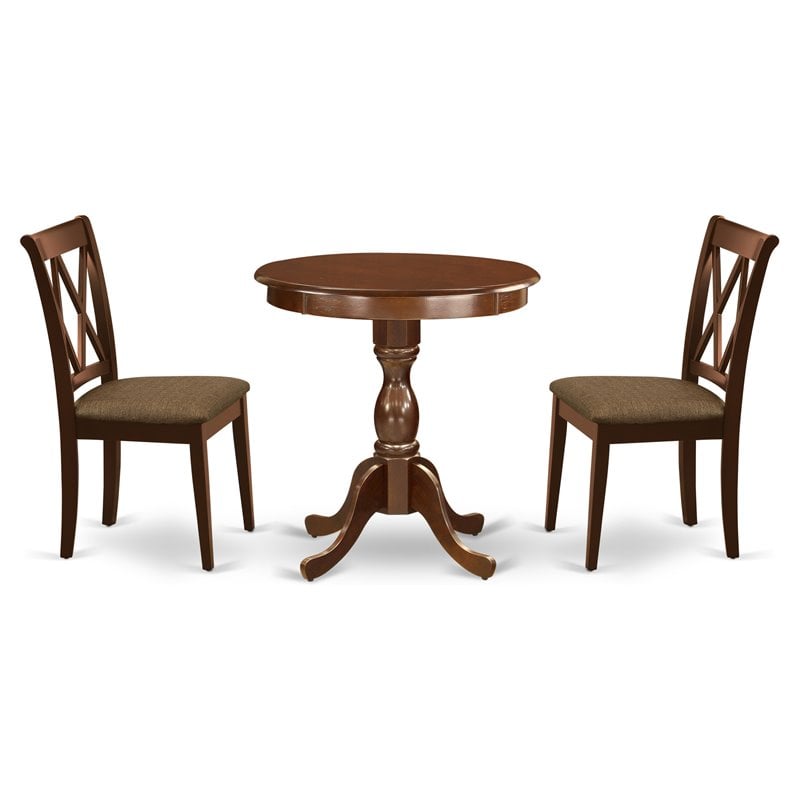 Pemberly Row 3-Piece Round Table and Chair Set in Mahogany