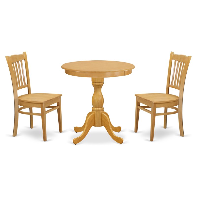 Pemberly Row 3-Piece Dining Table Set with Wood Seat in Oak