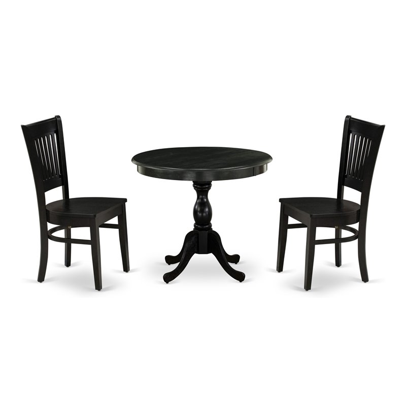 Pemberly Row 3-Piece Dining Set with Round Table in Black Finish
