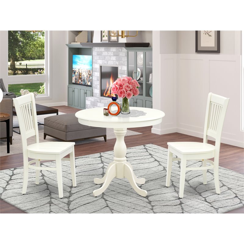 Pemberly Row 3-Piece Round Wooden Dining Set in Linen White Finish