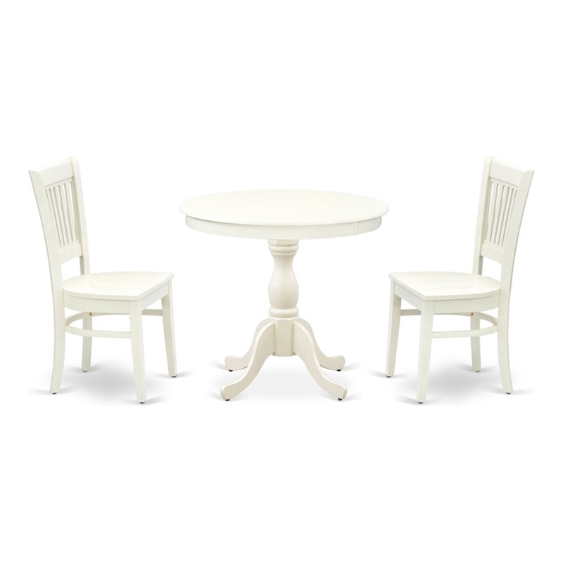 Pemberly Row 3-Piece Round Wooden Dining Set in Linen White Finish