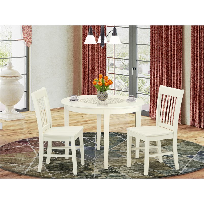 Pemberly Row 3-Piece Wooden Dining Table Set in Linen White with Wood Seats