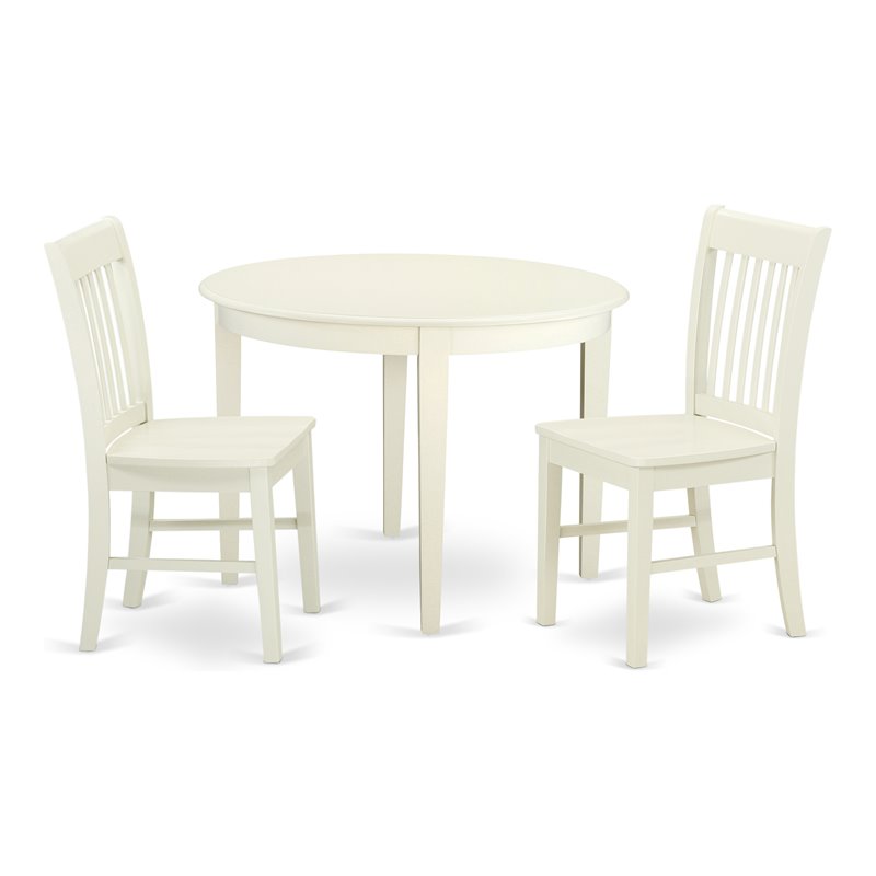Pemberly Row 3-Piece Wooden Dining Table Set in Linen White with Wood Seats