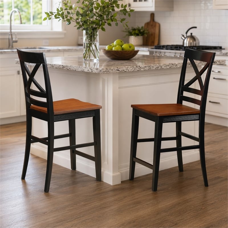 Pemberly Row Quincy Hardwood Counter Stools in Black & Cherry (Set of 2)