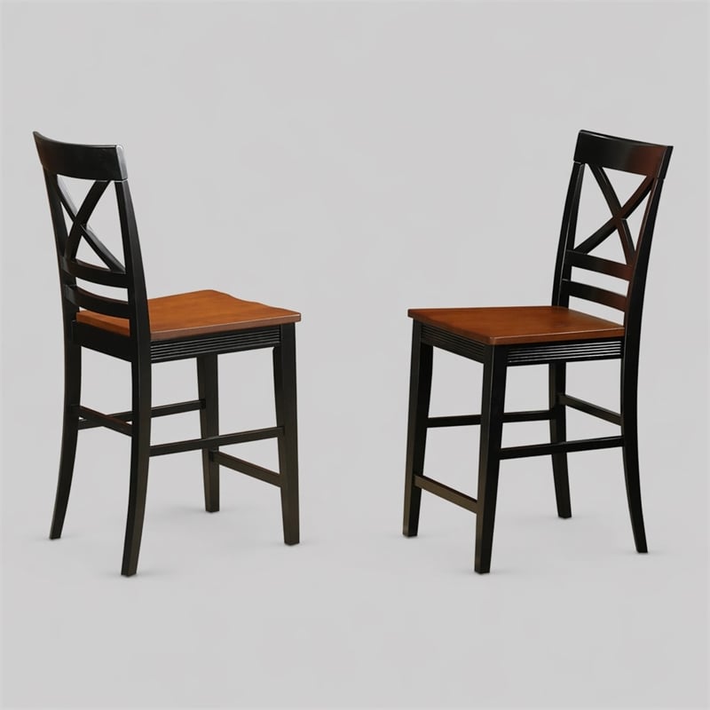 Pemberly Row Quincy Hardwood Counter Stools in Black & Cherry (Set of 2)