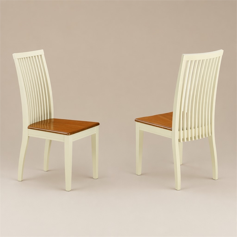 Pemberly Row Ipswich Wood Dining Chairs in Cream and Cherry Finish (Set of 2)