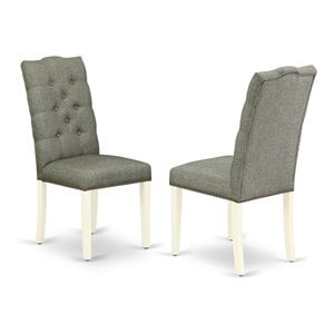 Pemberly Row Fabric Dining Chairs with Tufted High Back Linen White Set of 2