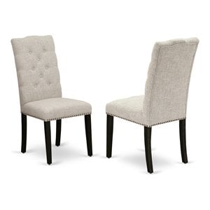 Pemberly Row Fabric Dining Chairs Tufted High Back Wirebrushed Black Set of 2