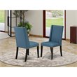 Pemberly Row Set of 2 Modern Fabric Dining Chairs in Black with Blue Upholstery