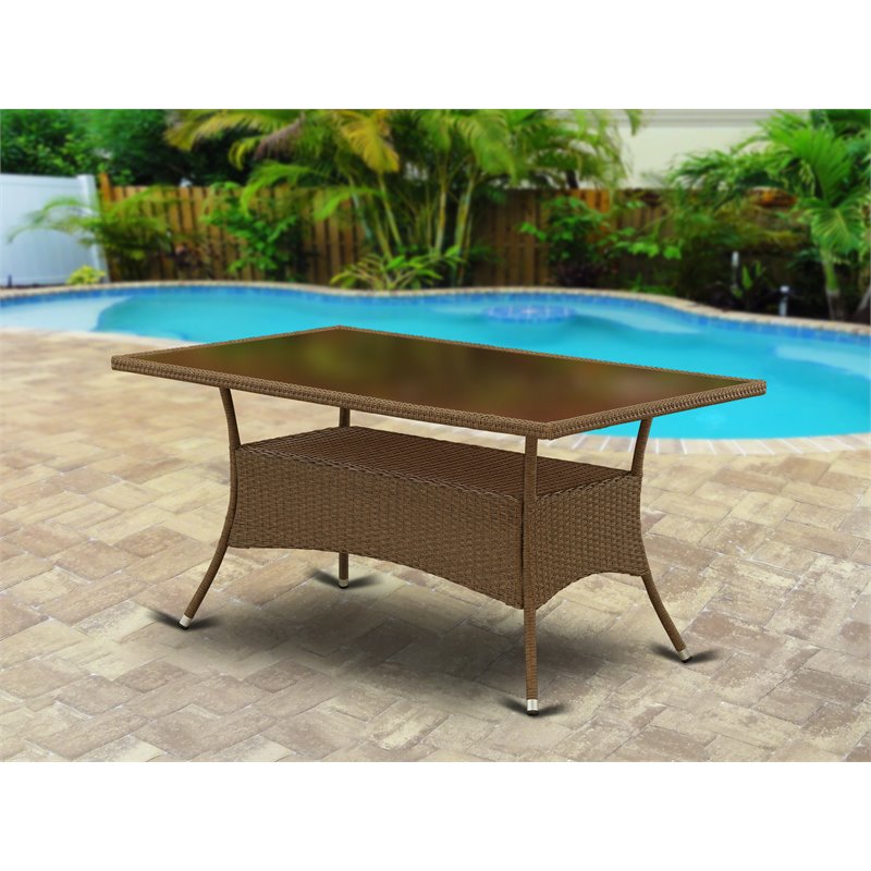 Pemberly Row Oslo Metal & PE Wicker Patio Dining Table in Brown