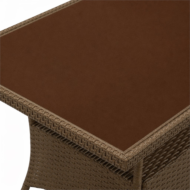 Pemberly Row Oslo Metal & PE Wicker Patio Dining Table in Brown