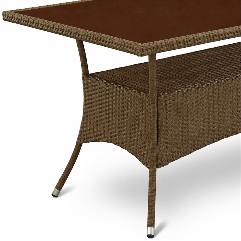 Pemberly Row Oslo Metal & PE Wicker Patio Dining Table in Brown