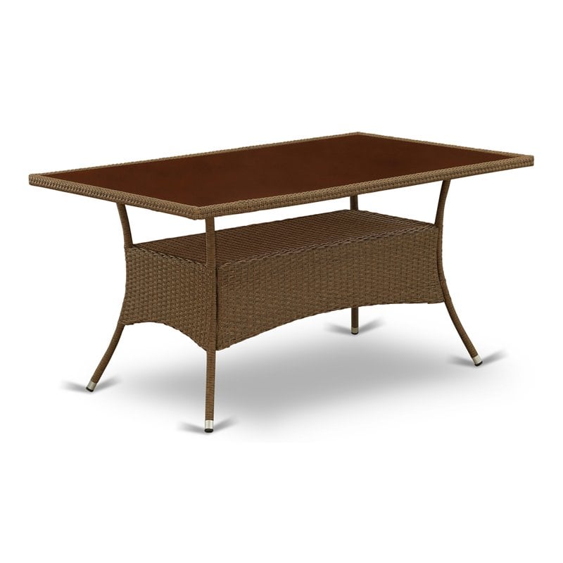 Pemberly Row Oslo Metal & PE Wicker Patio Dining Table in Brown