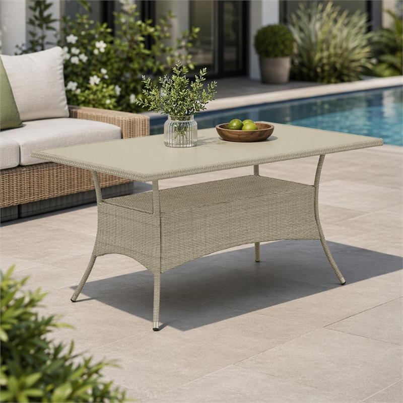 Pemberly Row Oslo Metal & PE Wicker Patio Dining Table in Natural