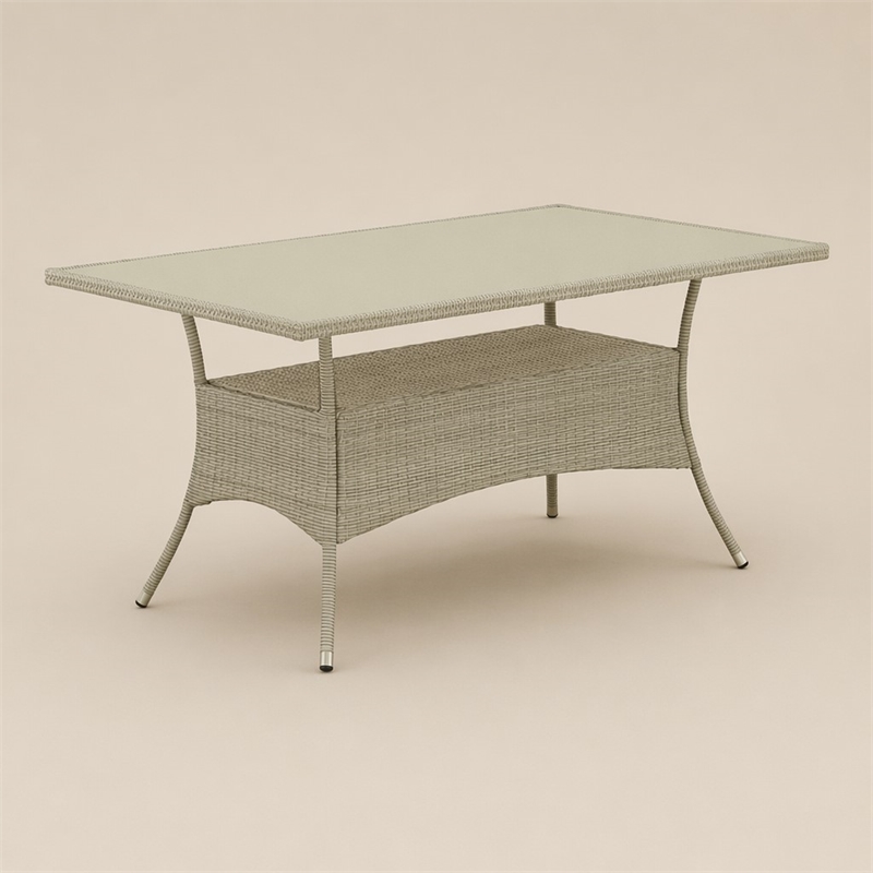 Pemberly Row Oslo Metal & PE Wicker Patio Dining Table in Natural
