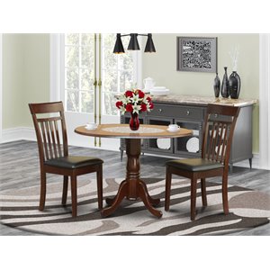 Pemberly Row Dublin Dining Set w/ Ladder Back Leather Chairs in Mahogany