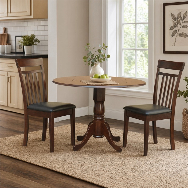 Pemberly Row Dublin Dining Set w/ Ladder Back Leather Chairs in Mahogany