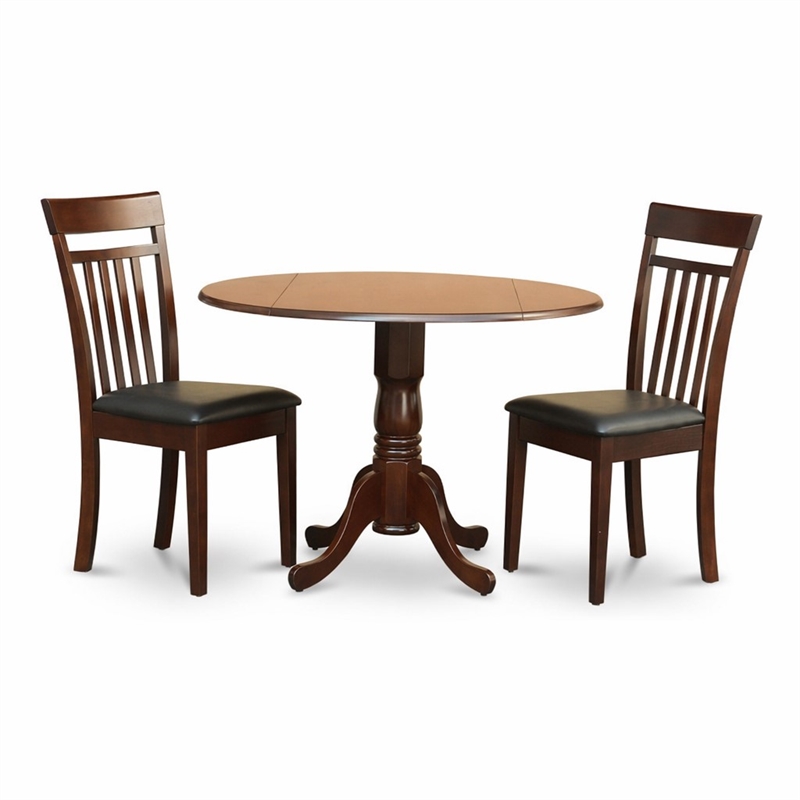 Pemberly Row Dublin Dining Set w/ Ladder Back Leather Chairs in Mahogany