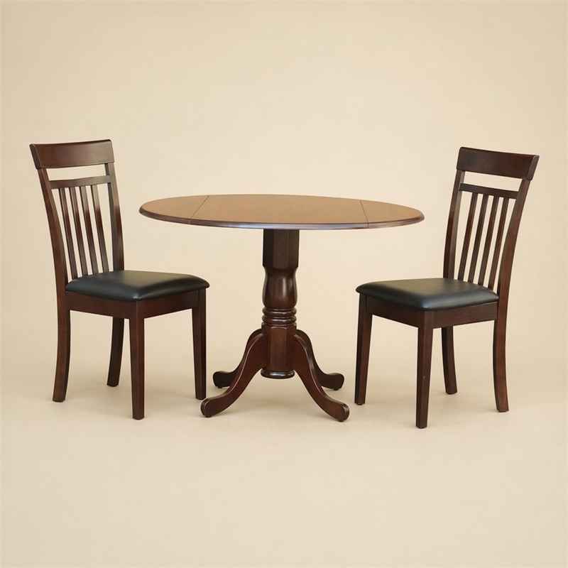 Pemberly Row Dublin Dining Set w/ Ladder Back Leather Chairs in Mahogany