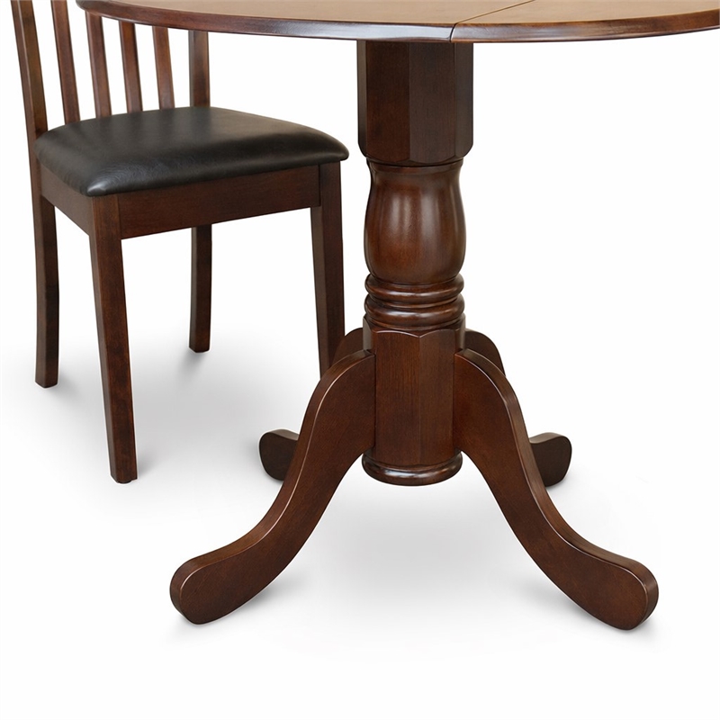 Pemberly Row Dublin Dining Set w/ Ladder Back Leather Chairs in Mahogany
