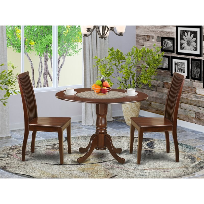 Pemberly Row Round Mahogany Dining Table Set with Slatted Back Chairs