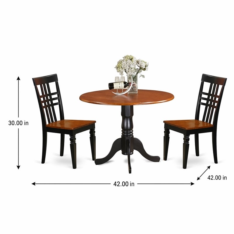 Pemberly Row 3-Piece Black and Cherry Wood Dining Set with Slatted Back Chairs