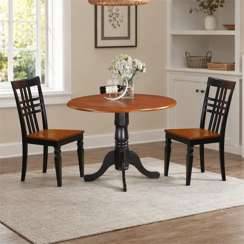 Pemberly Row 3-Piece Black and Cherry Wood Dining Set with Slatted Back Chairs
