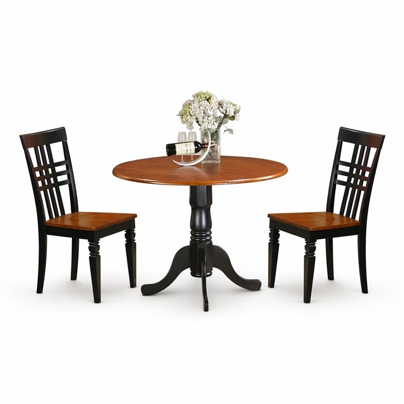 Pemberly Row 3-Piece Black and Cherry Wood Dining Set with Slatted Back Chairs