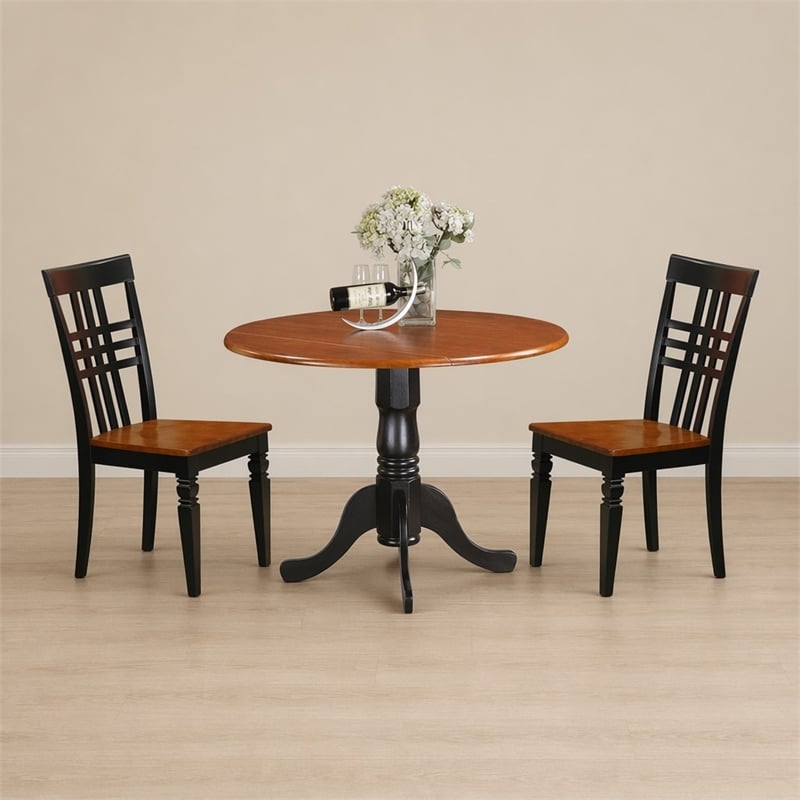 Pemberly Row 3-Piece Black and Cherry Wood Dining Set with Slatted Back Chairs