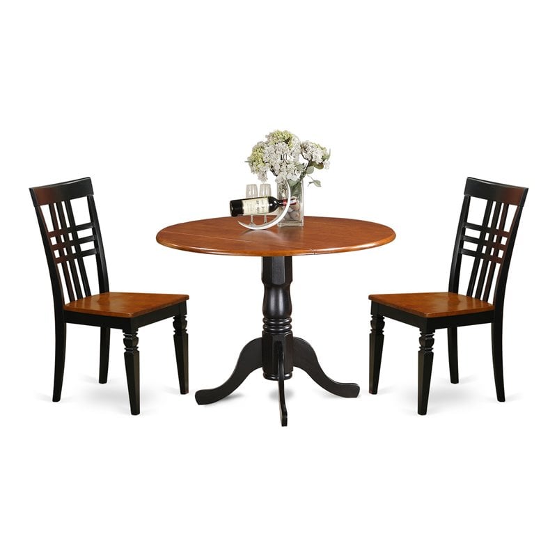 Pemberly Row 3-Piece Black and Cherry Wood Dining Set with Slatted Back Chairs