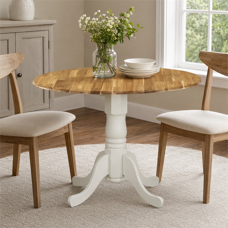 Pemberly Row Dublin Traditional Wood Dining Table in Natural/White