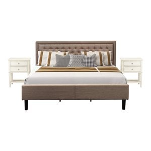 Pemberly Row 3-Piece Wood Bedroom Set Fabric Headboard Khaki Cream