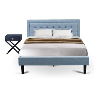 Pemberly Row 2-Piece Queen Bedroom Set with Fabric Bed in Denim Blue