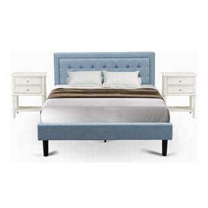 Pemberly Row 3-Piece Wood Queen Bedroom Set in Denim Blue Fabric