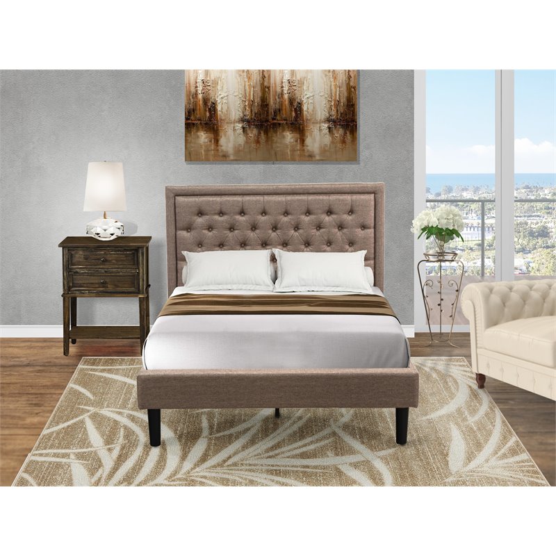 Pemberly Row 2-Piece Bedroom Set with Khaki Fabric Bed and Nightstand