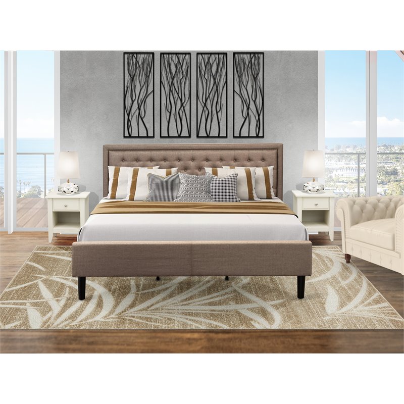 Pemberly Row 3-Piece King Bedroom Set with Dark Khaki Fabric Headboard