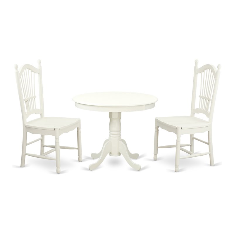 Pemberly Row 3-Piece Dining Set with Round Wood Table in Linen White