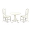 Pemberly Row 3-Piece Dining Set with Round Wood Table in Linen White