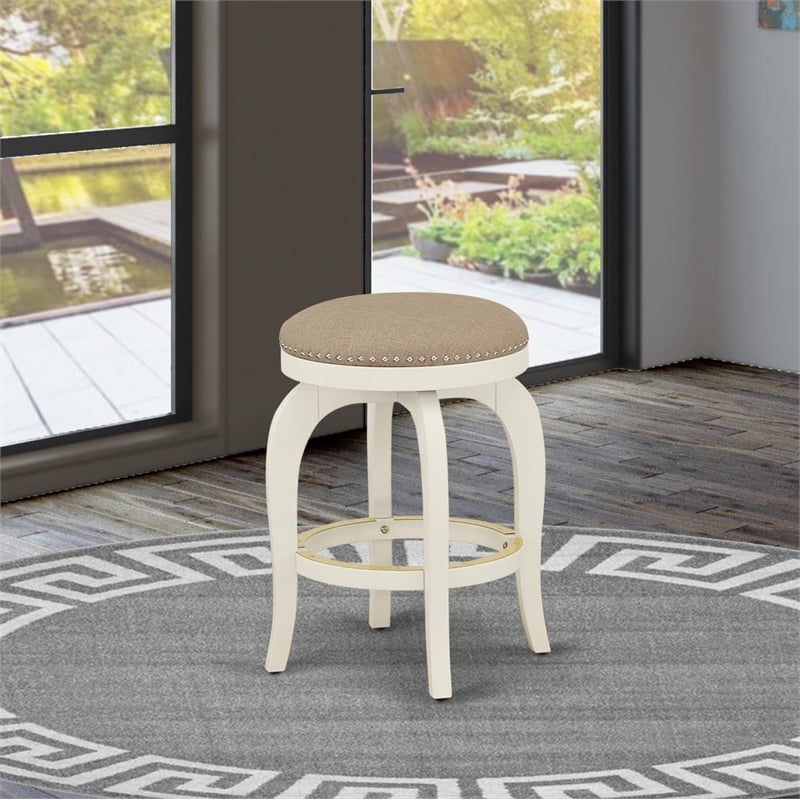 Pemberly Row 24-Inch Backless Wooden Swivel Bar Stool in Linen White
