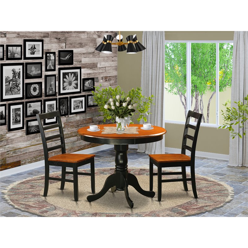 Pemberly Row 3-Piece Dining Set Wood Chairs in Cherry/Black Finish