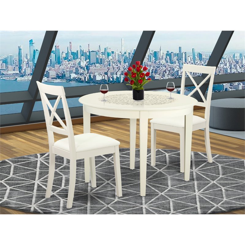 Pemberly Row 3-Piece Wood Dining Table Set in Linen White Finish