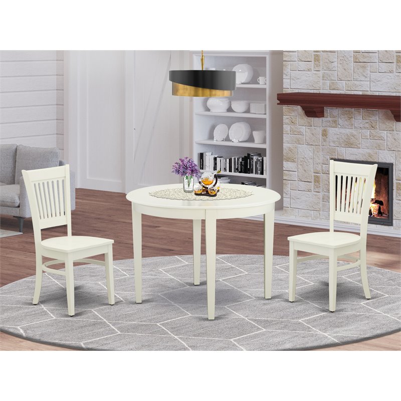 Pemberly Row 3-Piece Dining Set with Slatted Back Chairs in Linen White