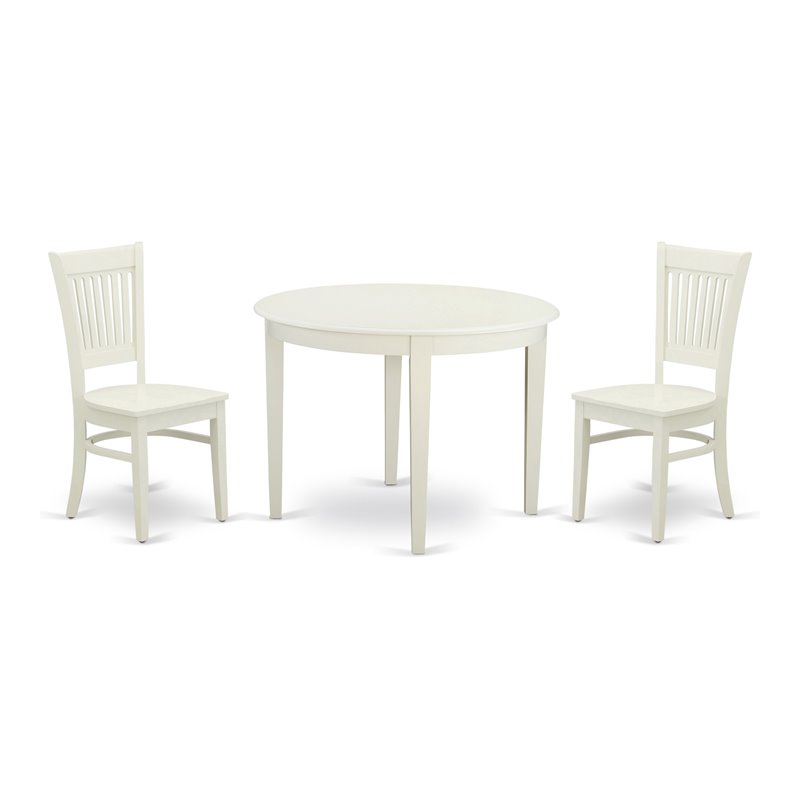 Pemberly Row 3-Piece Dining Set with Slatted Back Chairs in Linen White